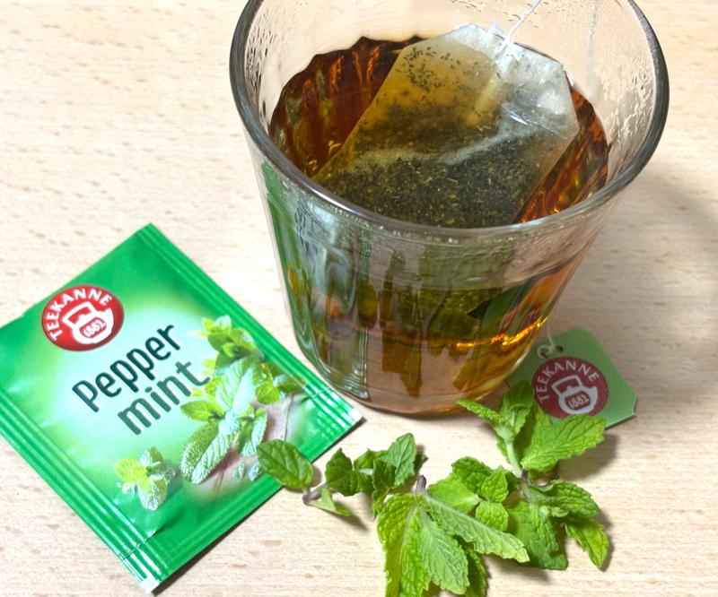 Peppermint tea with fresh mint leaves