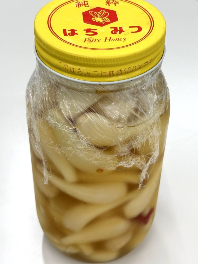 Homemade rakkyo pickles in sweet vinegar