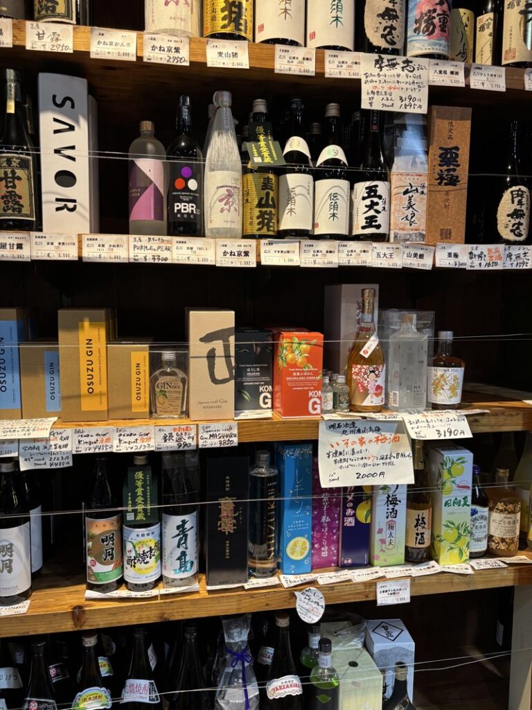 Shochu section inside Osakaya, a liquor store in Miyazaki City