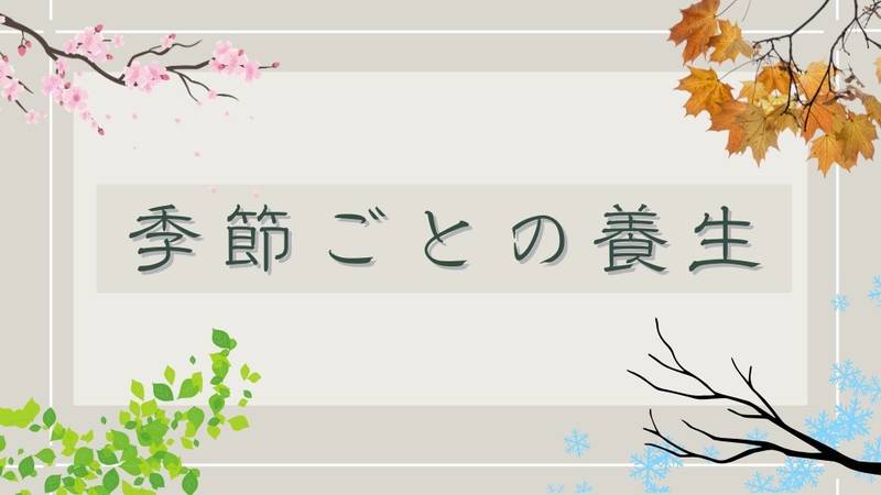 Eye-catching illustration titled “Seasonal Dietary Therapy,” featuring motifs that represent spring, summer, autumn, and winter