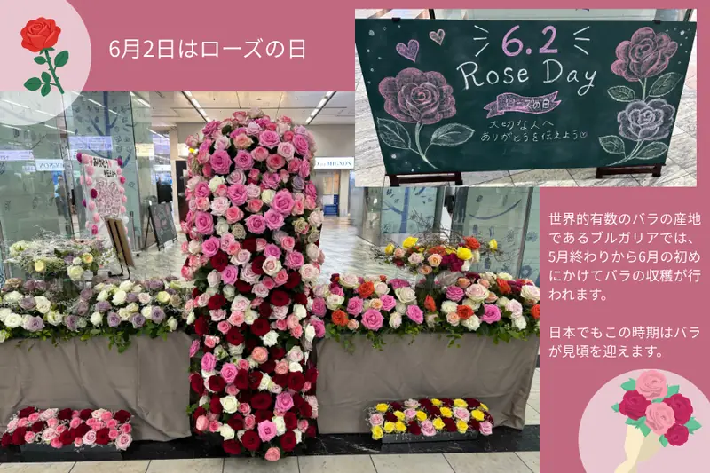Rose Day ornament displayed at Hakata Station